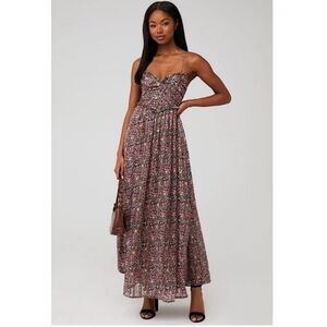 For Love & Lemons Joelle Maxi Dress Floral Sleeveless Metallic